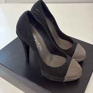 CHANEL Glitter CC Interlocking Black Heels